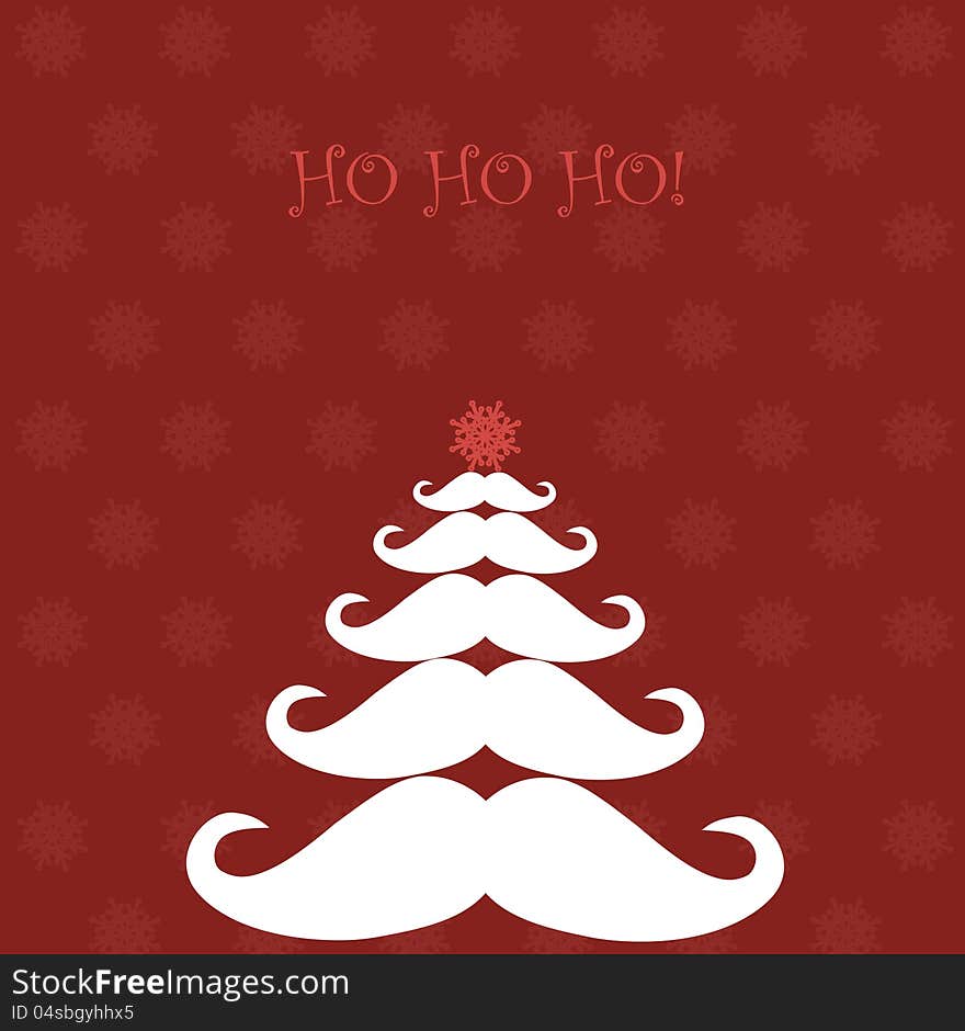 Christmas card with a tree made of Santa's moustaches. Christmas card with a tree made of Santa's moustaches