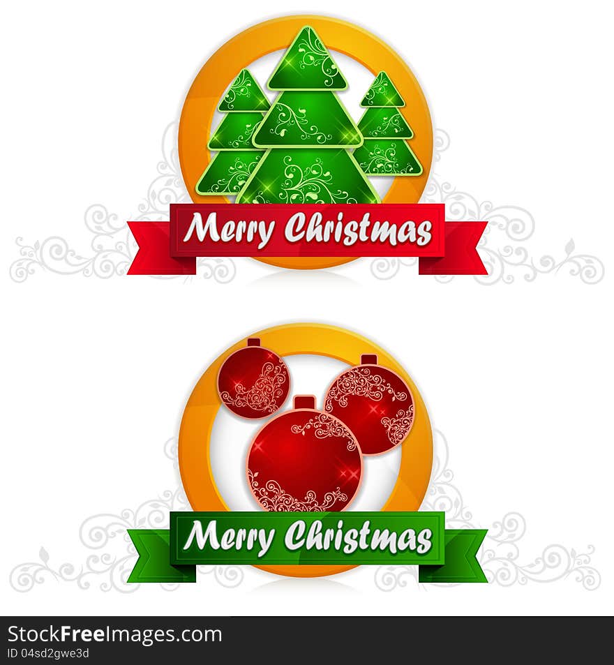 Two Label With Balls And Fir Tree & Text