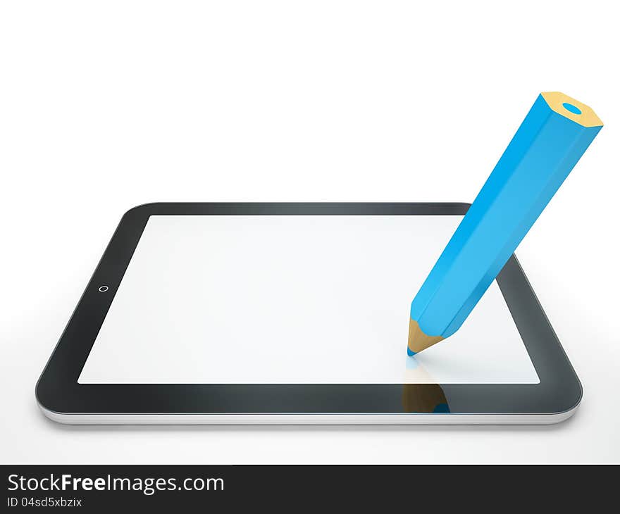 Сomputer tablet and pencil isolated on white background illustration