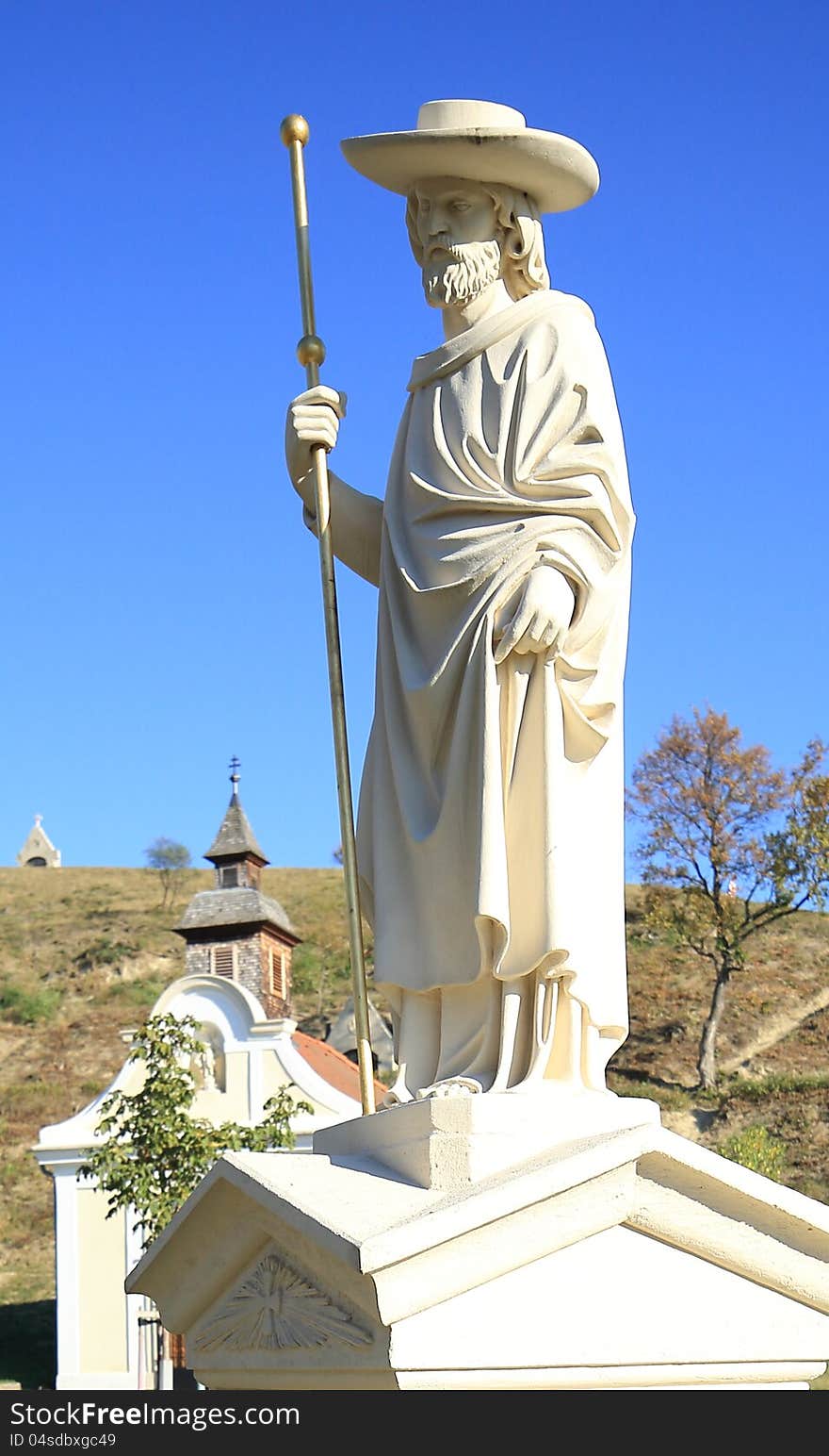 Statue of stone representing a shepherd. Statue of stone representing a shepherd.