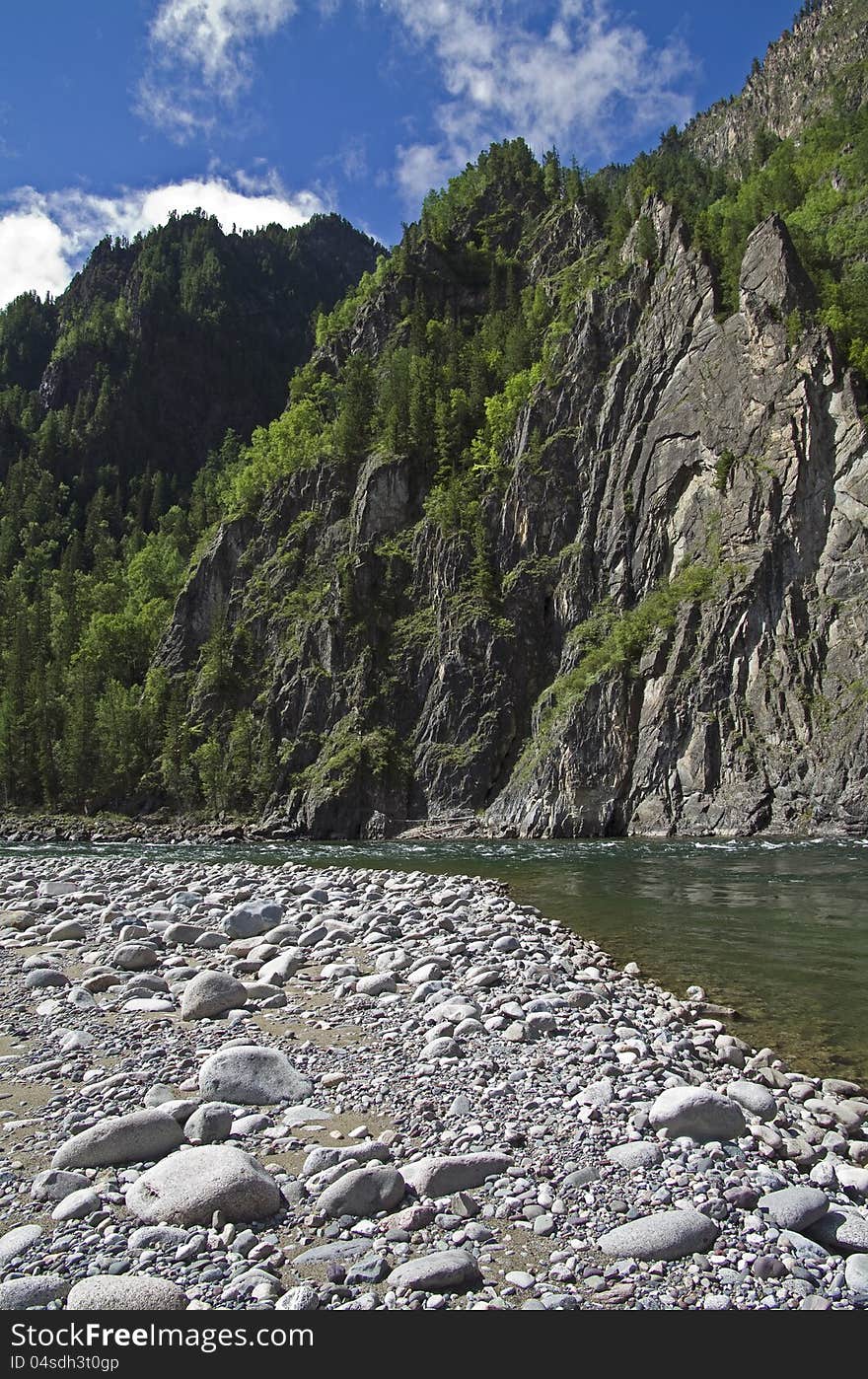 Sayan Oka River in the canyon Orho-Bom, Eastern Sayan, Siberia, Russia. Sayan Oka River in the canyon Orho-Bom, Eastern Sayan, Siberia, Russia