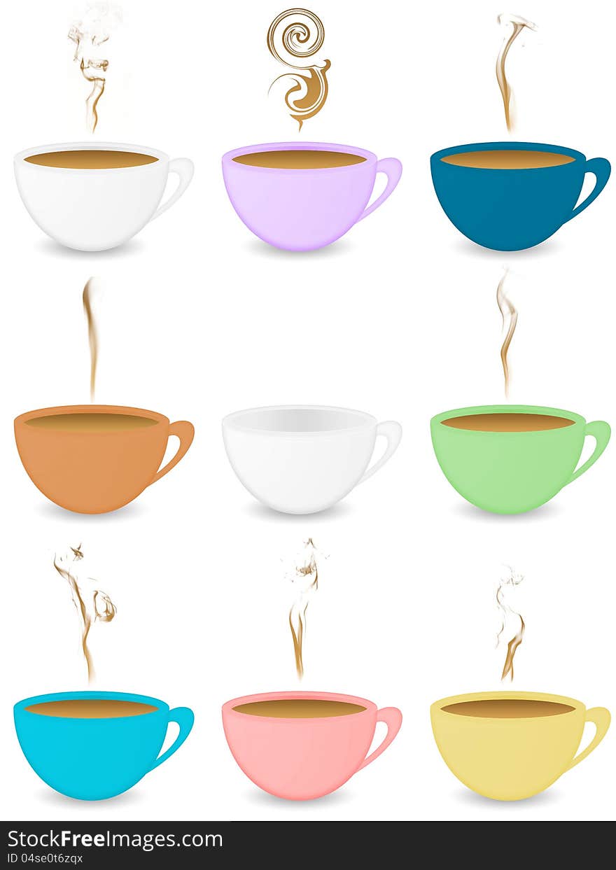 Many colorful coffeecups