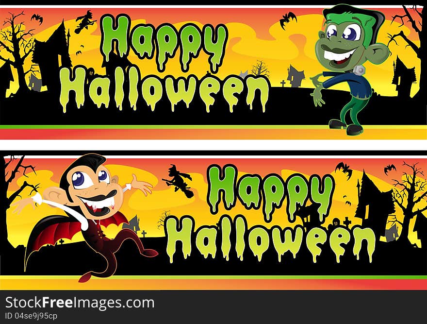 Little Vampire And Frankenstein Halloween Banners