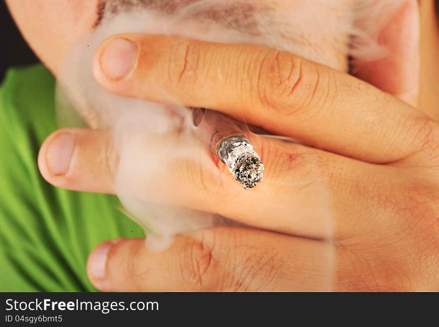 Close Up of Cigarette Smoking