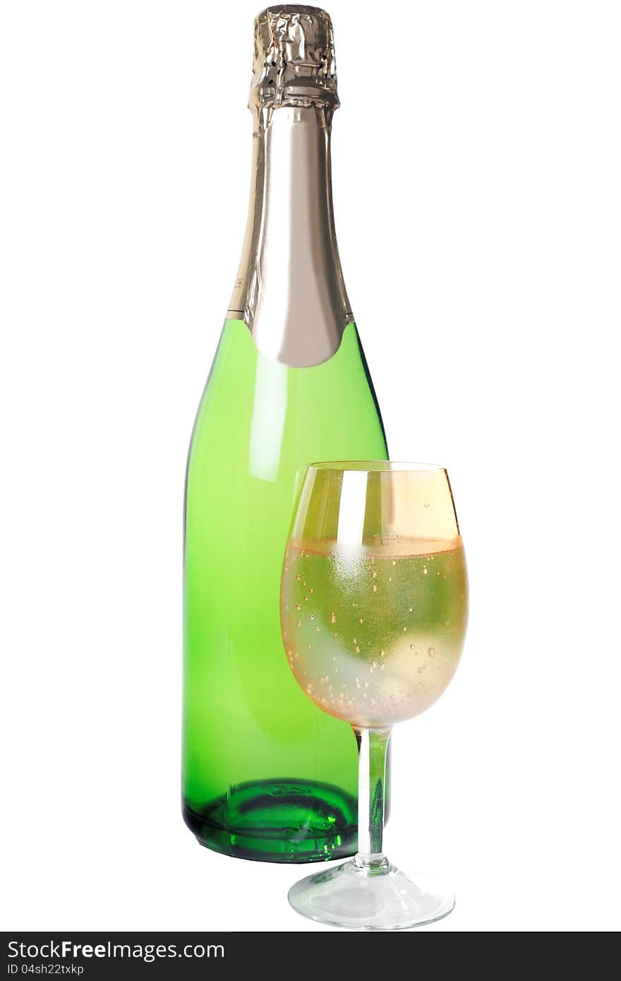 With a glass of champagne isolated white background