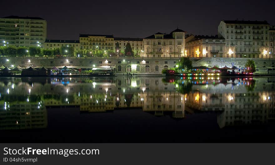 River Po, view of Murazzi. River Po, view of Murazzi