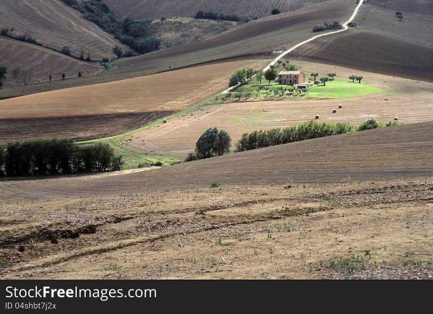 Agricultural farm in val of Recanati. Marche region, Italy. Agricultural farm in val of Recanati. Marche region, Italy