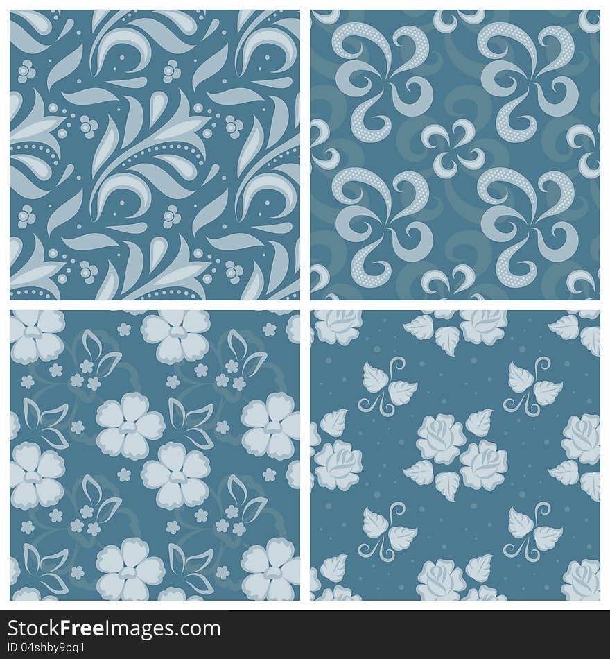 Set of ornated floral seamless texture