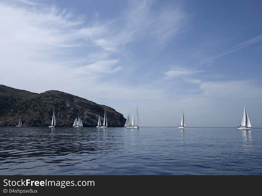 Mediterranean Sea. Yachts at coast of Greece