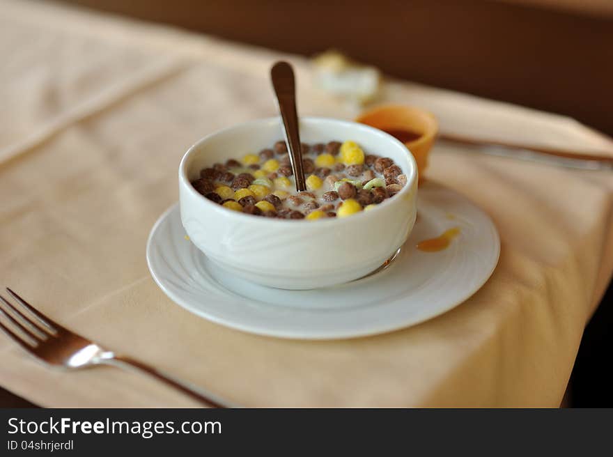 Big white cup with coffee muesli. Big white cup with coffee muesli