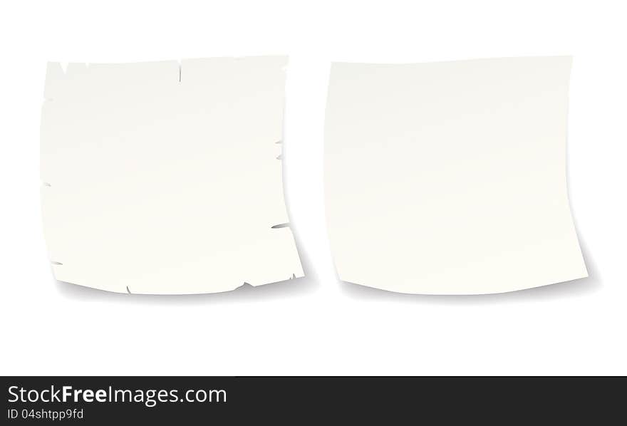 Two white paper blank reminders for text or logo. Two white paper blank reminders for text or logo