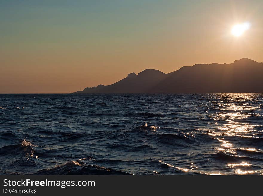 Sunset in the summer Crimean seacoast. Sunset in the summer Crimean seacoast