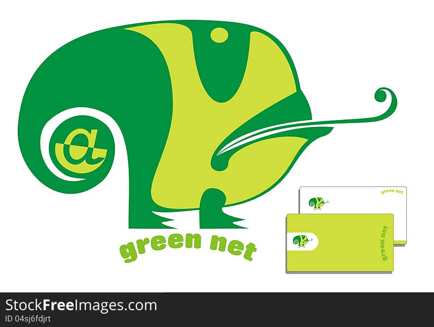 Green chameleon logo and business cards set