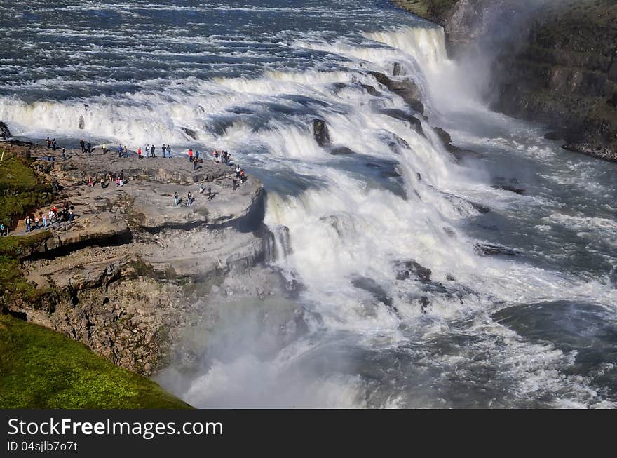 Gullfoss wild waterfall, strong running water