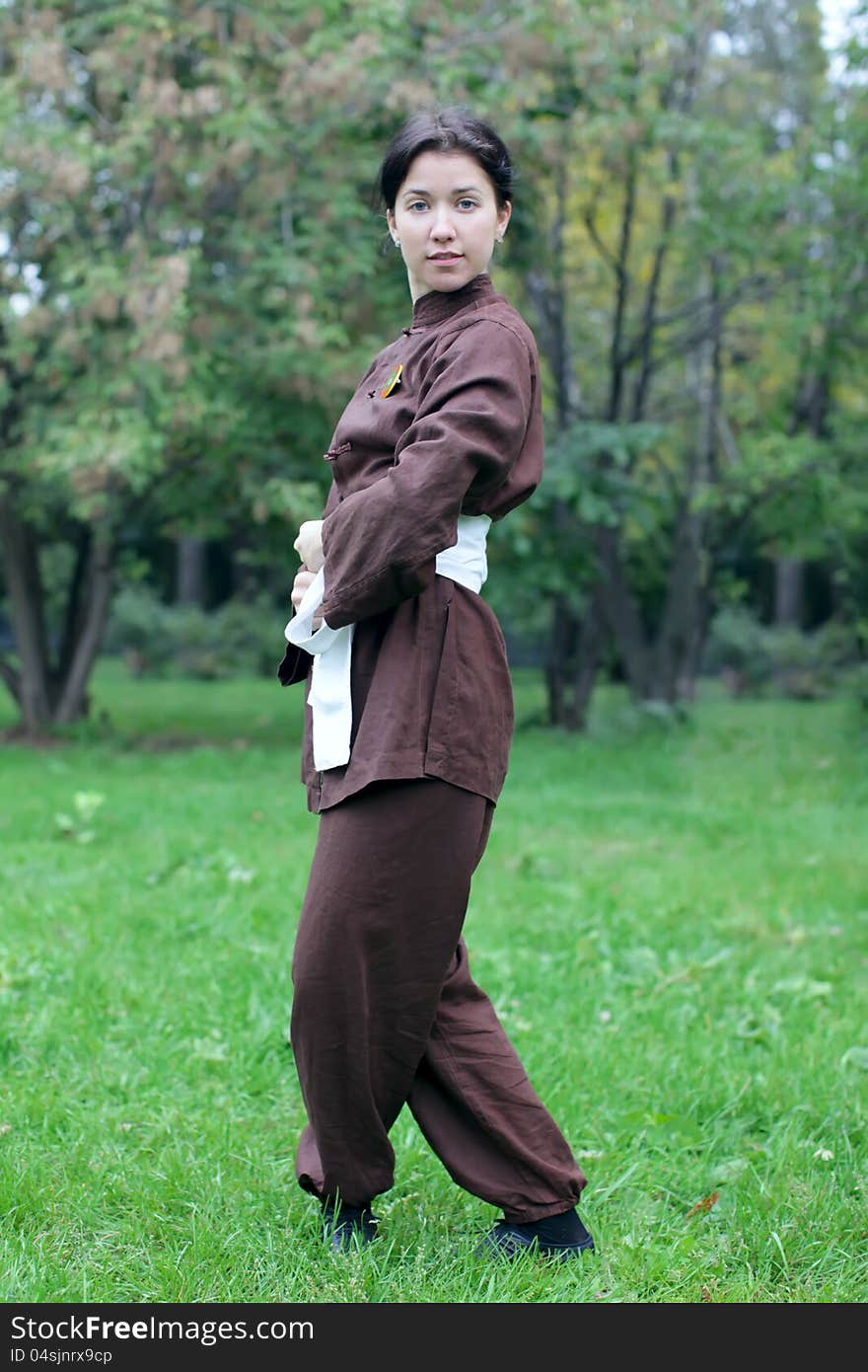 Woman practicing exercise  tai chi