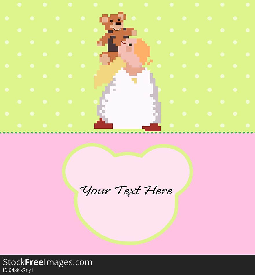 Cute Angel with a Teddy Bear on the green and pink background. Cute Angel with a Teddy Bear on the green and pink background