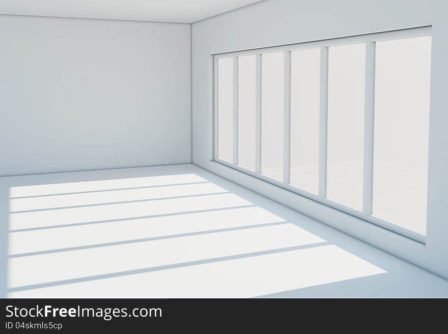 Empty white room with a large window