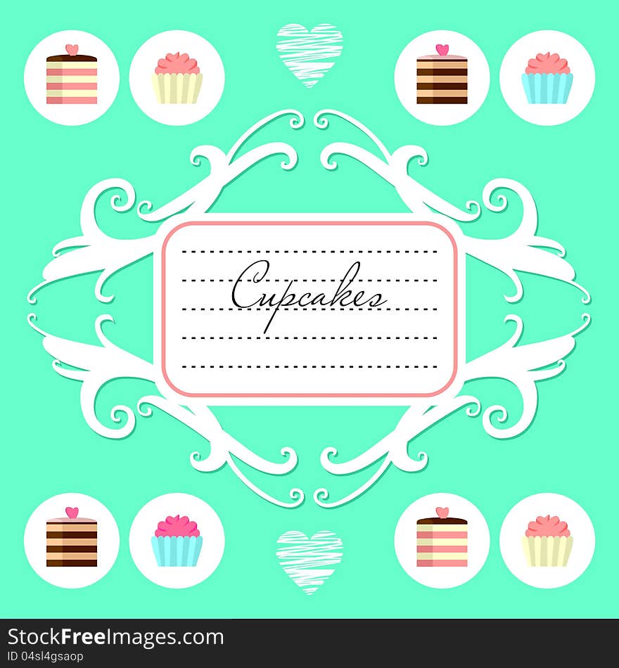 Menu template with cupcakes and cakes icons. Menu template with cupcakes and cakes icons