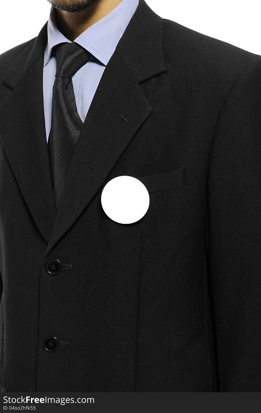 Man with black business suit with blank pinned button. You can put your design on the button. Election day background or concept. Man with black business suit with blank pinned button. You can put your design on the button. Election day background or concept