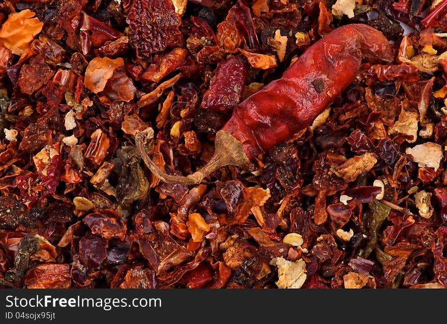 Background of Perfect Dried Crushed Paprika and Chili Pepper close up. Background of Perfect Dried Crushed Paprika and Chili Pepper close up