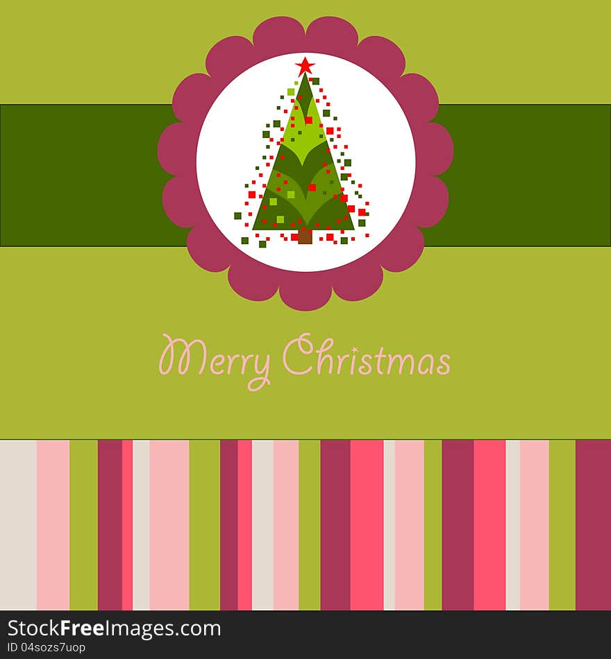 Colorful Christmas Card With A Tree