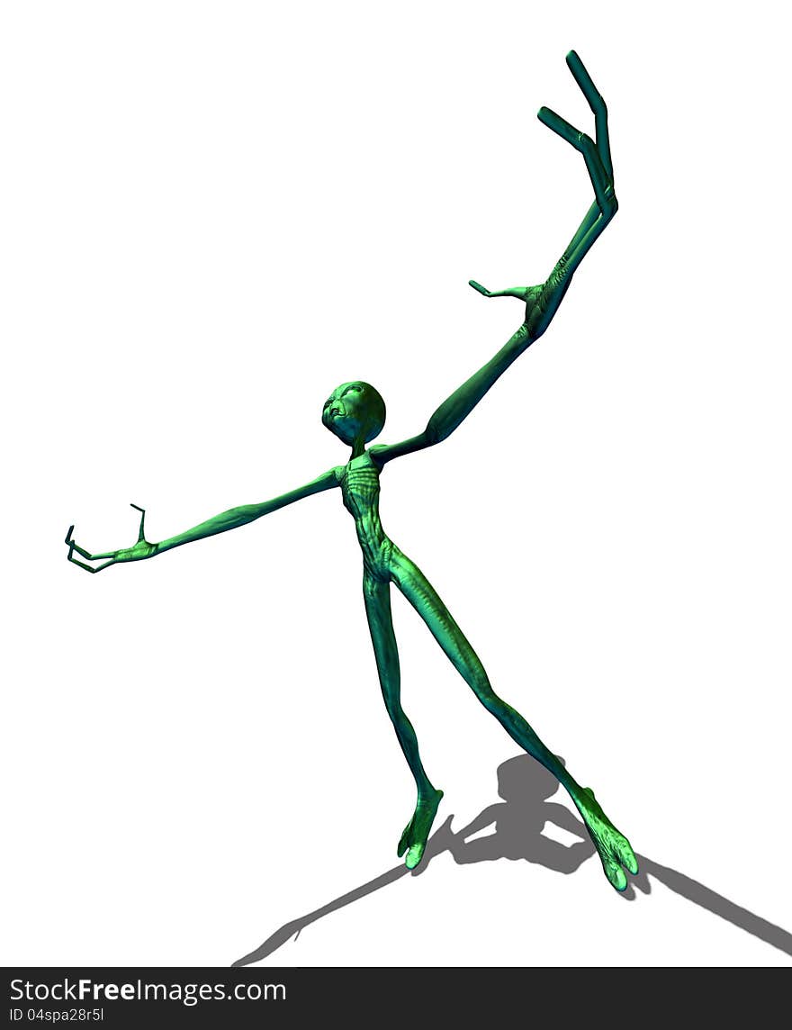 Green Alien With Hands Raised