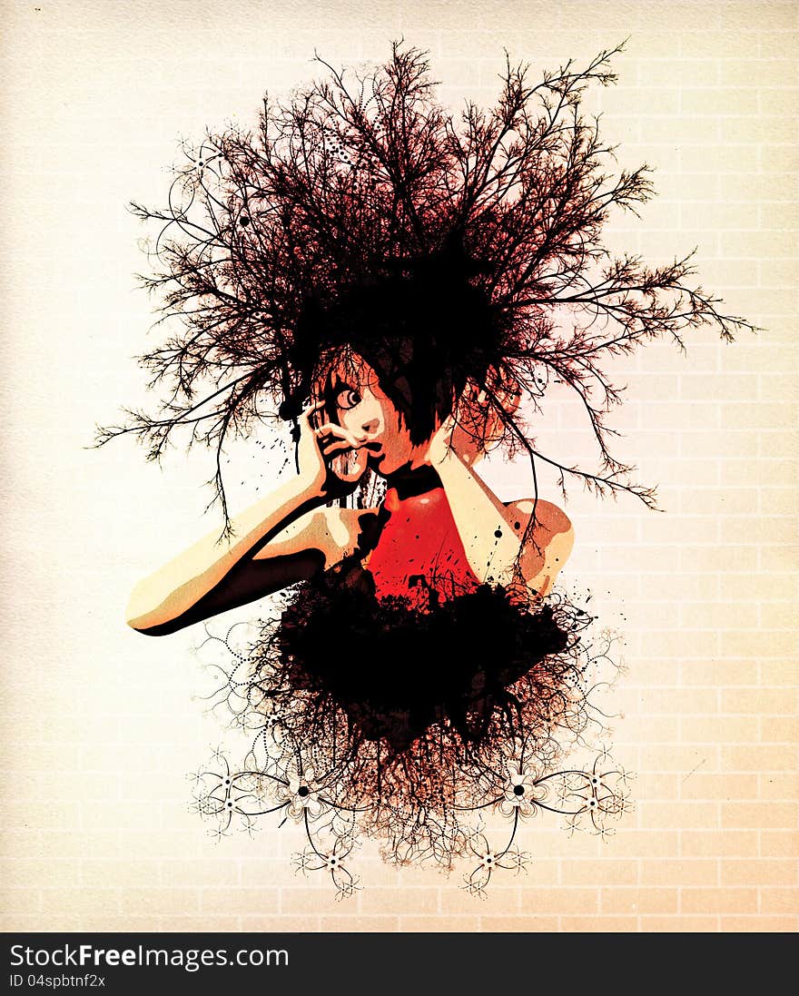 Abstract illustration of woman with branches hair. Abstract illustration of woman with branches hair.