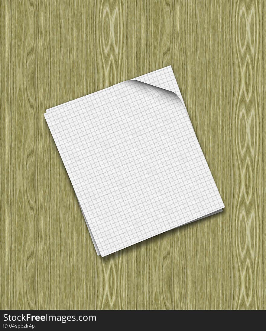 Illustration of two sheets of paper on wood table background.