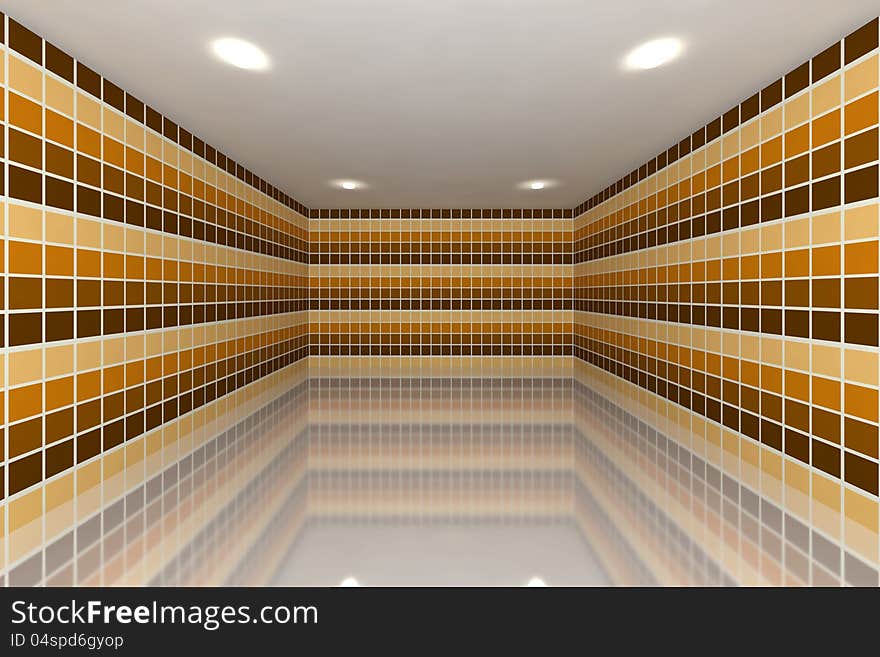 Empty room with color yellow tone tile wall. Empty room with color yellow tone tile wall