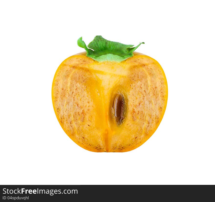 Persimmon cut into halves isolated on white background