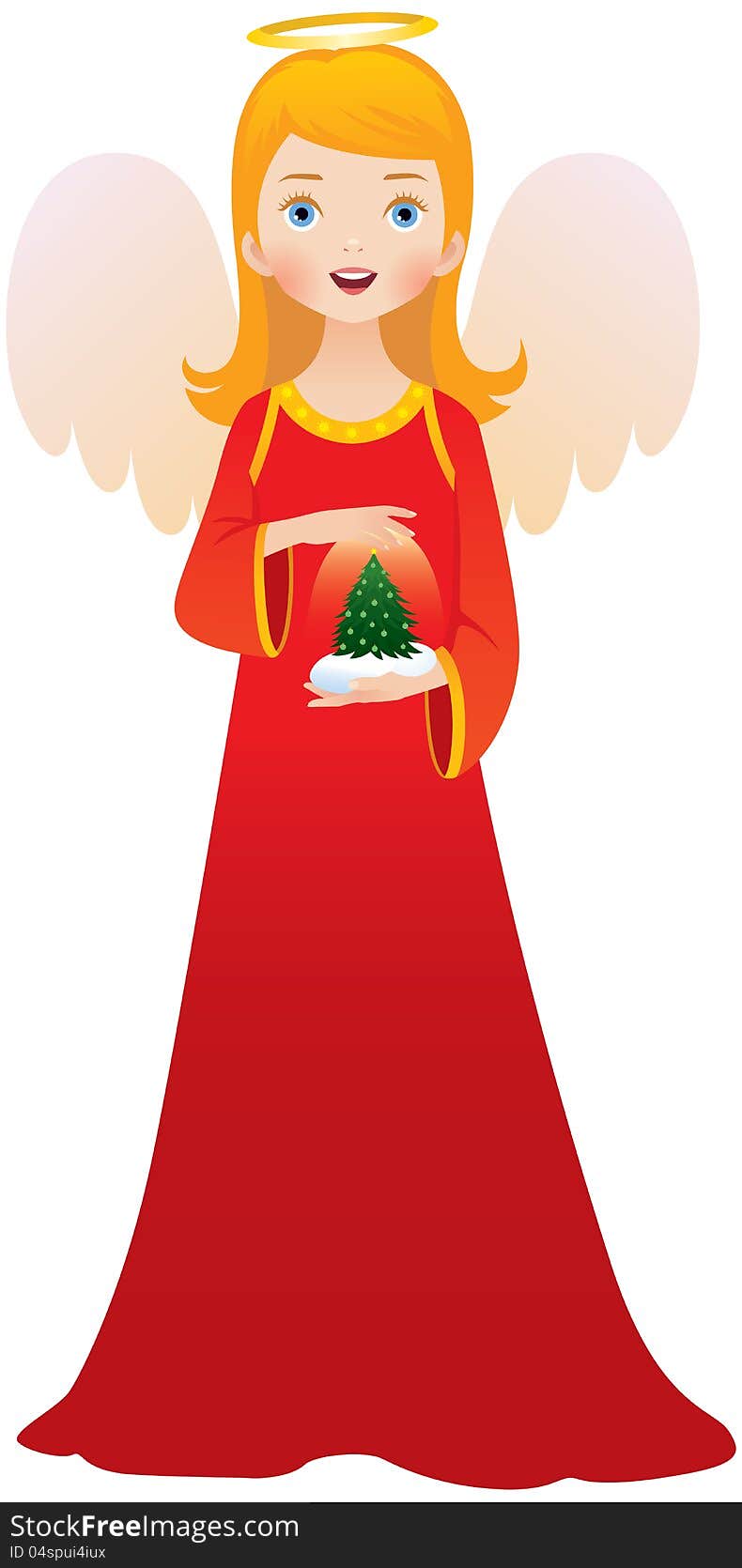 Christmas angel in red dress.