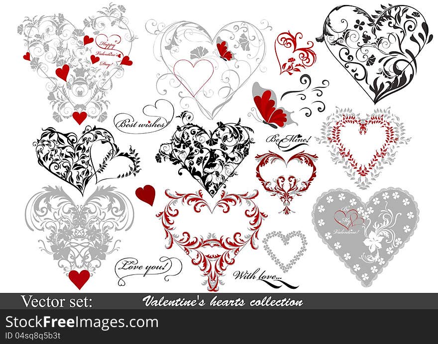 Calligraphic  
Collection of valentine's hearts for design. Calligraphic  
Collection of valentine's hearts for design