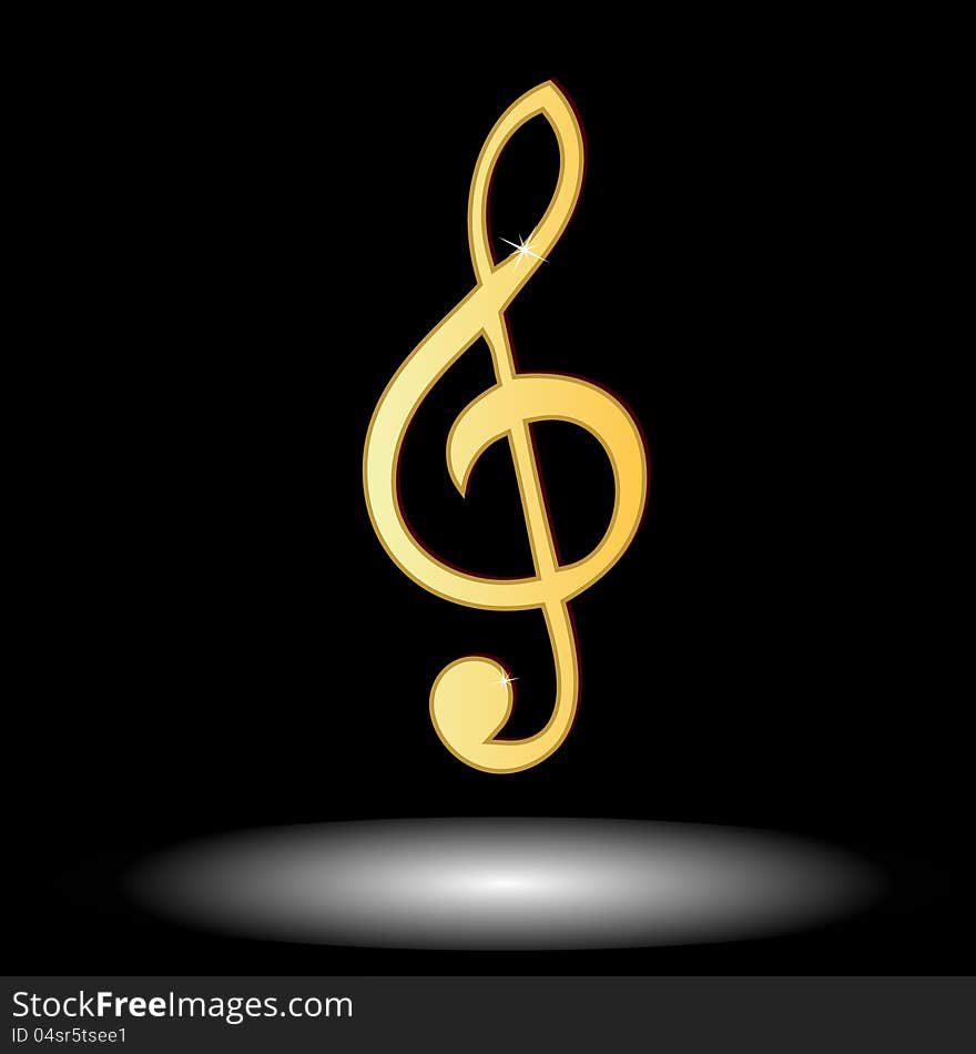 Golden music note button on a black background