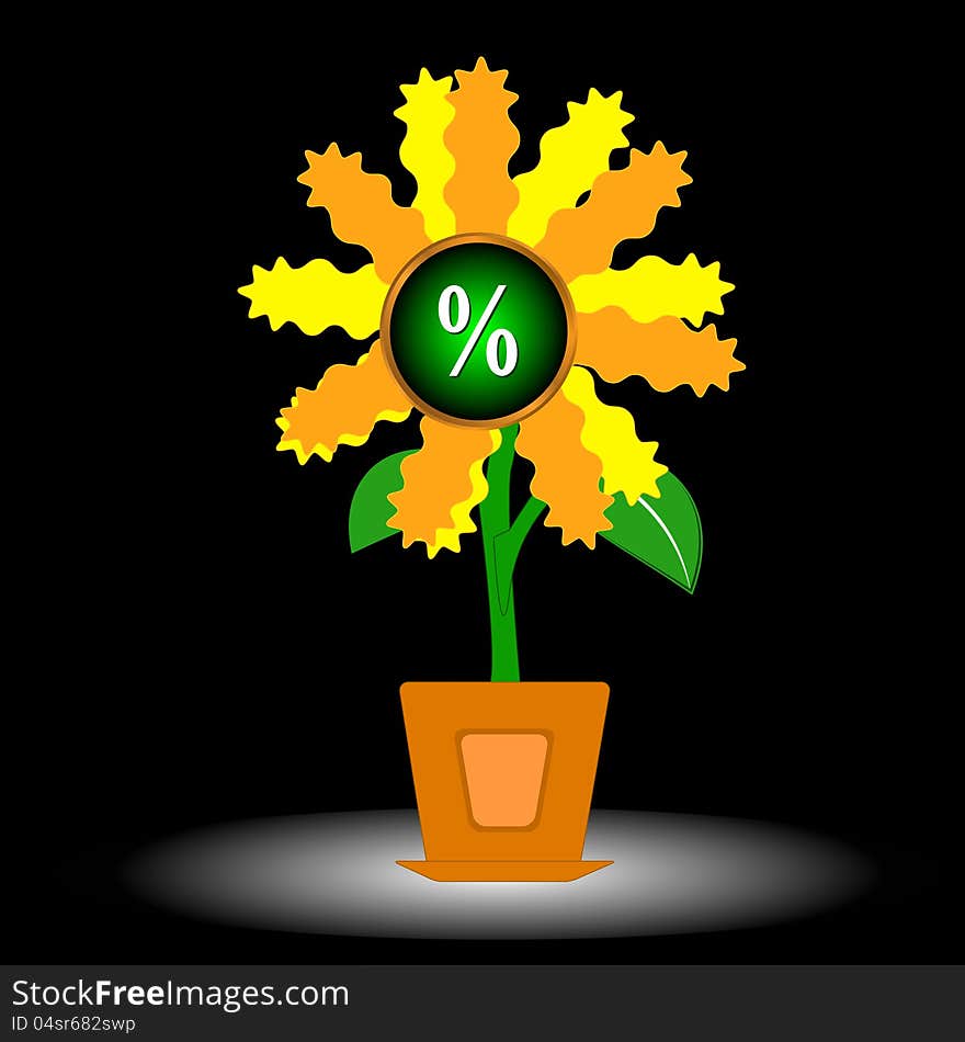 The abstract picture in the form of a flower with percent in the center. The abstract picture in the form of a flower with percent in the center