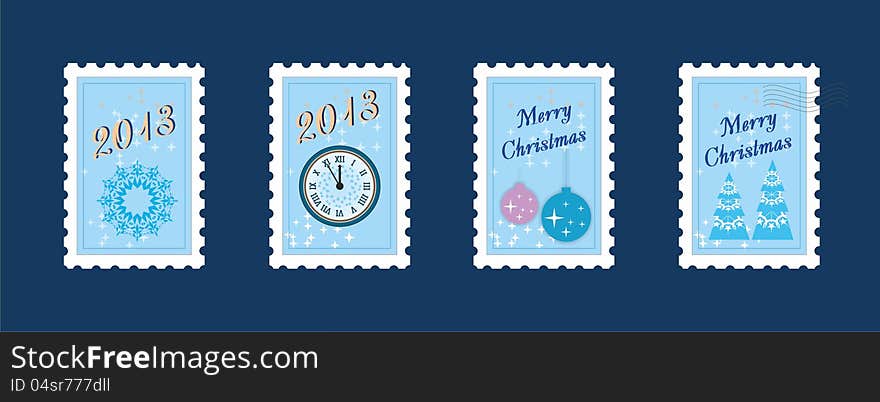 Vector new year & merry christmas post stamp