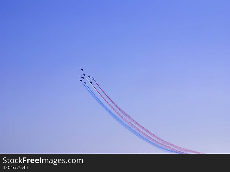 Airplanes show in Barcelona Spain. Flying exhibition. Airplanes show in Barcelona Spain. Flying exhibition.