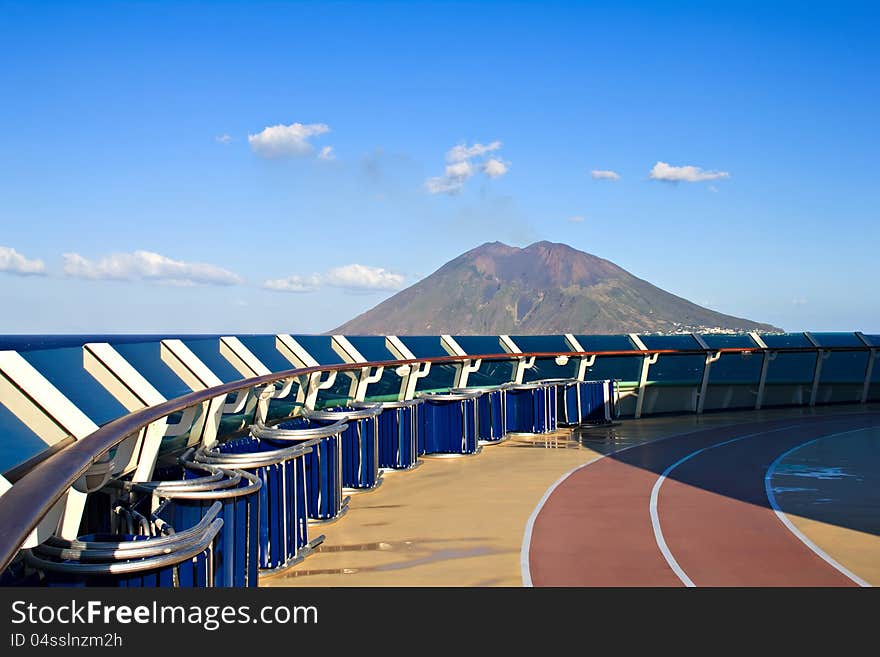 View at Stromboli volcano in Italy from cruise liner. View at Stromboli volcano in Italy from cruise liner