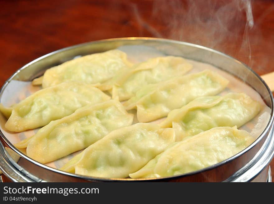 hot dumplings In a steamer inside