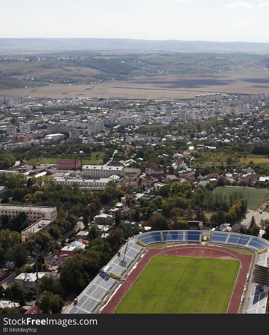 Aerial view with stadium