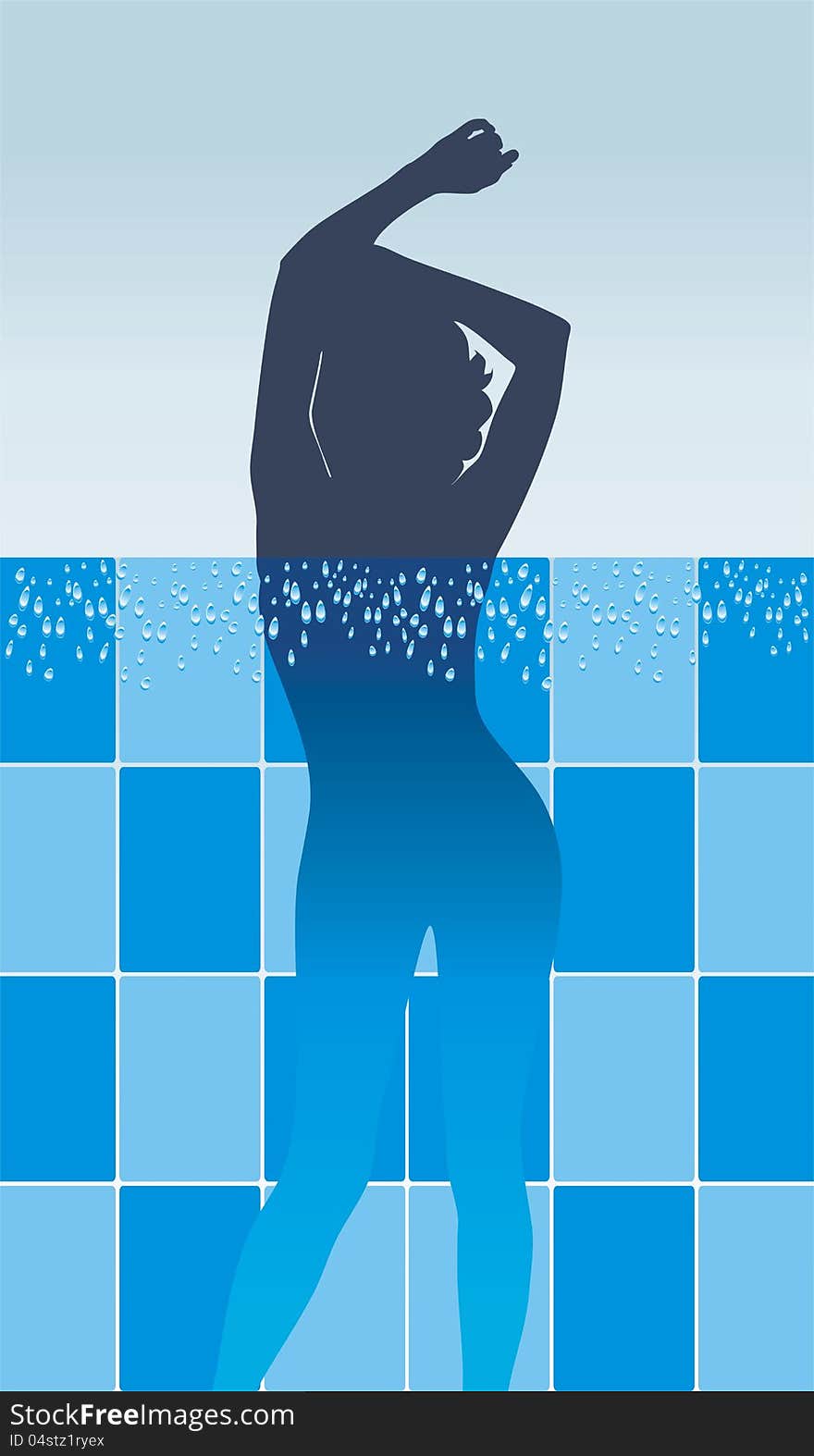 Female silhouette in pool. Illustration