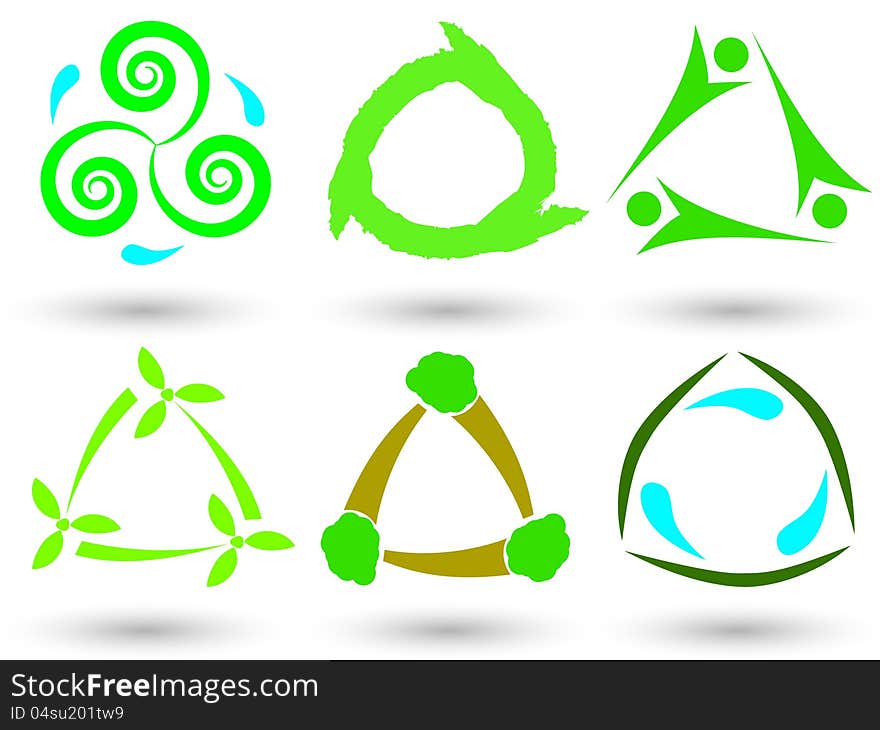 Simple triangle icons with ecology and environmental motive. Simple triangle icons with ecology and environmental motive.