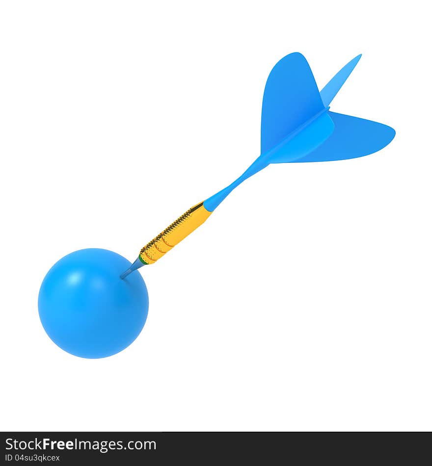 Blue Dart Hitting a Target Ball, Isolated On White Background. Blue Dart Hitting a Target Ball, Isolated On White Background.