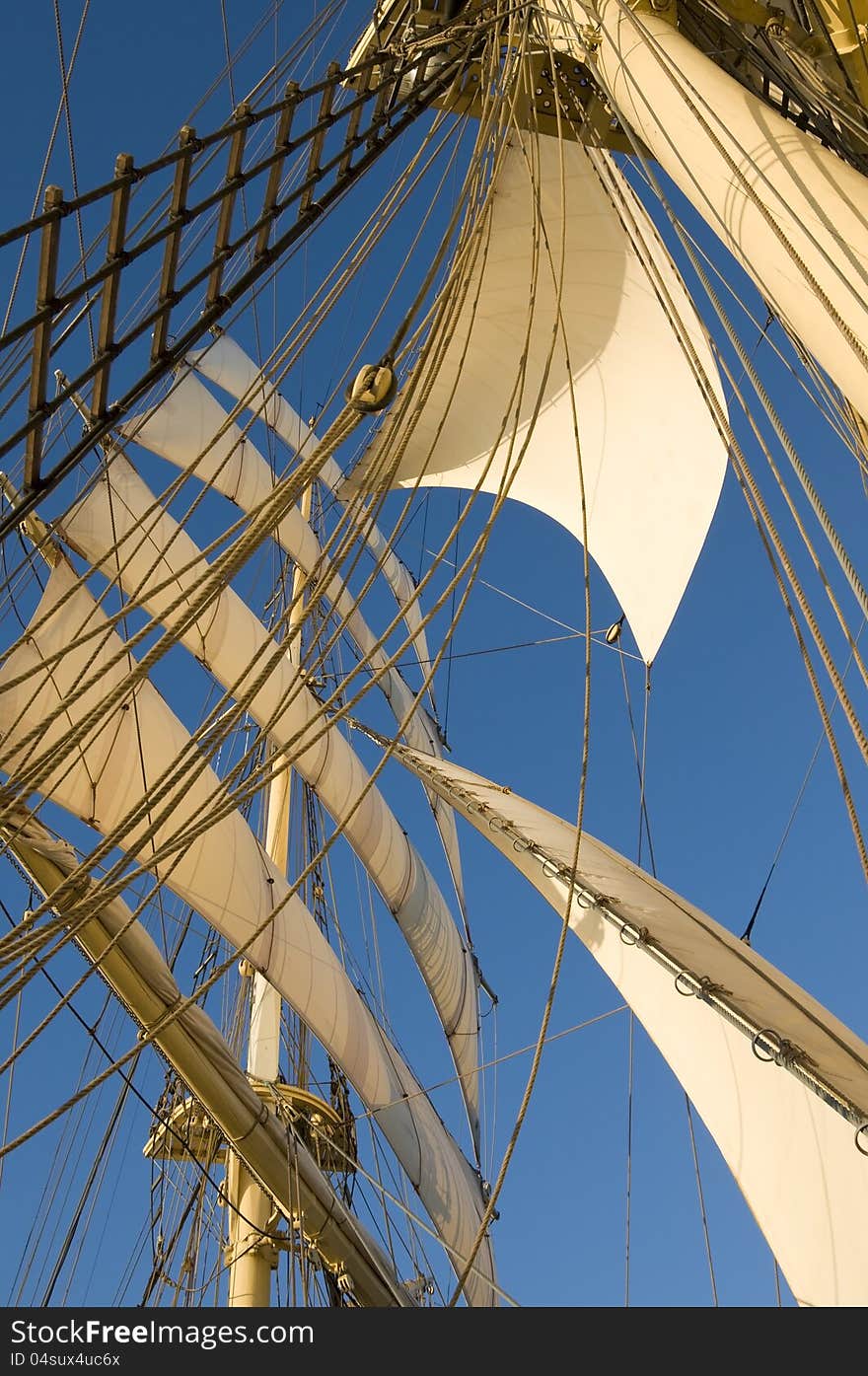 Sails and rigging on the swedish brig Tre Kronor af Stockholm. Sails and rigging on the swedish brig Tre Kronor af Stockholm.