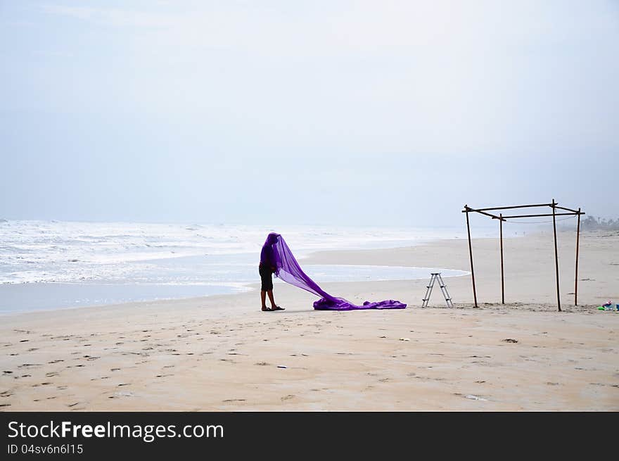 A people is preparing for a wedding ceremony on the beach of DaNang,Vietnam. A people is preparing for a wedding ceremony on the beach of DaNang,Vietnam