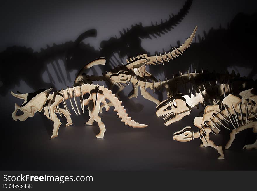 Skeletons of some dinosaurs running. Skeletons of some dinosaurs running