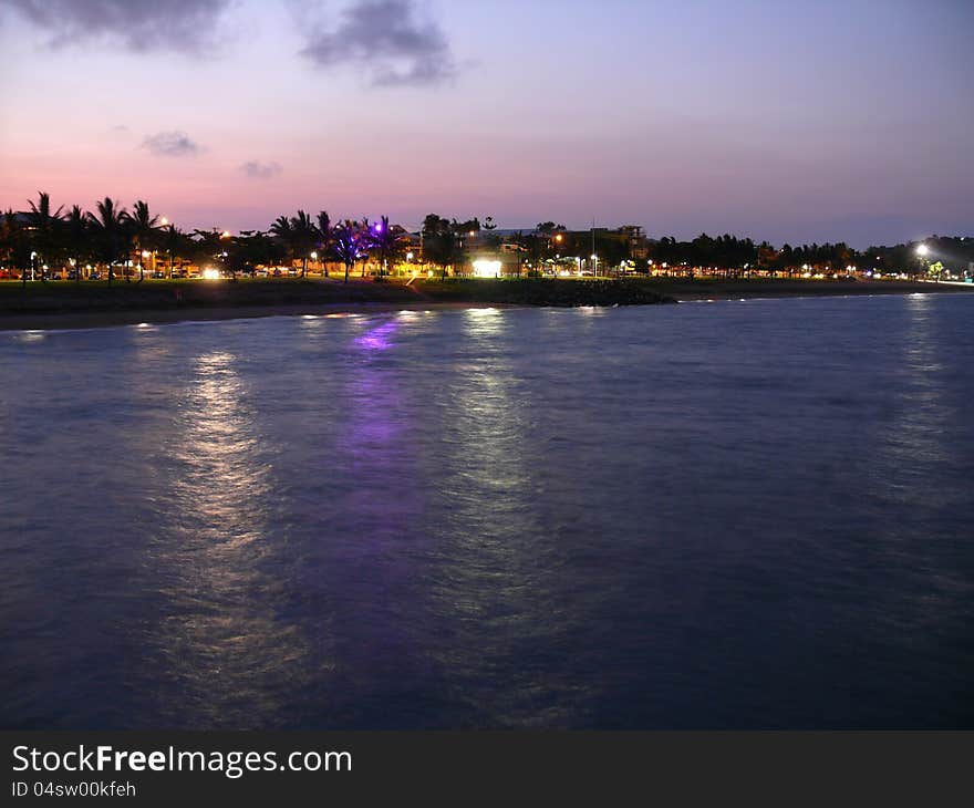 Australia. Queensland. Great Barrier Reef. The beach of Townswille in night.