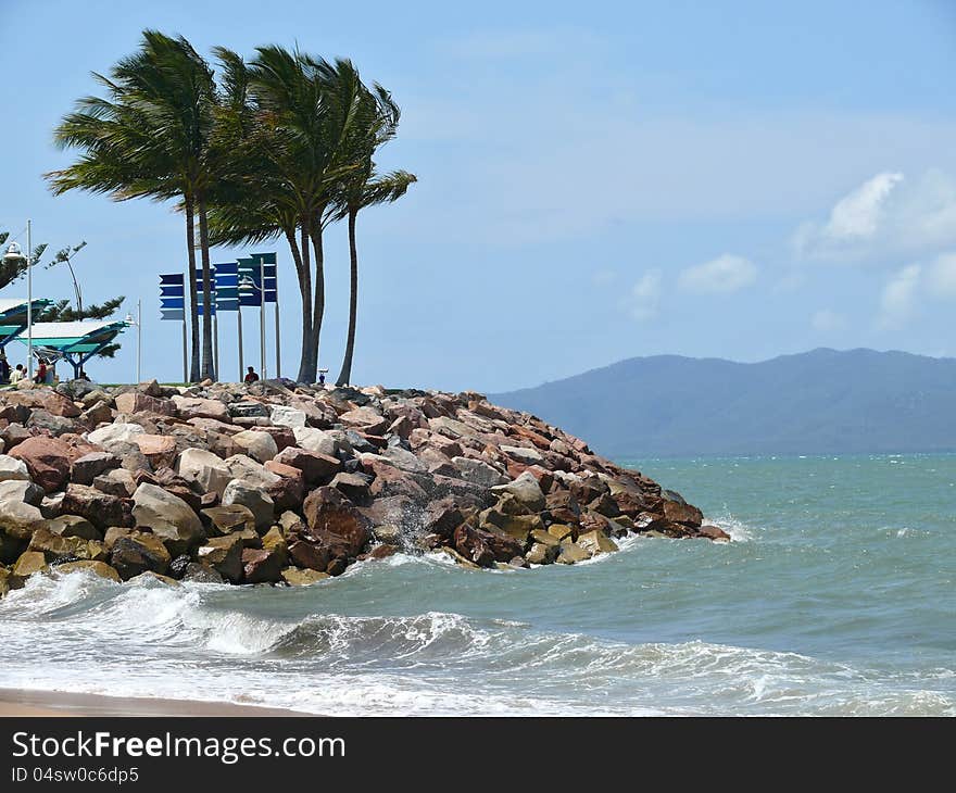 Australia. Queensland. Great Barrier Reef. The beach of Townswille in afternoon with strong wind. Australia. Queensland. Great Barrier Reef. The beach of Townswille in afternoon with strong wind.