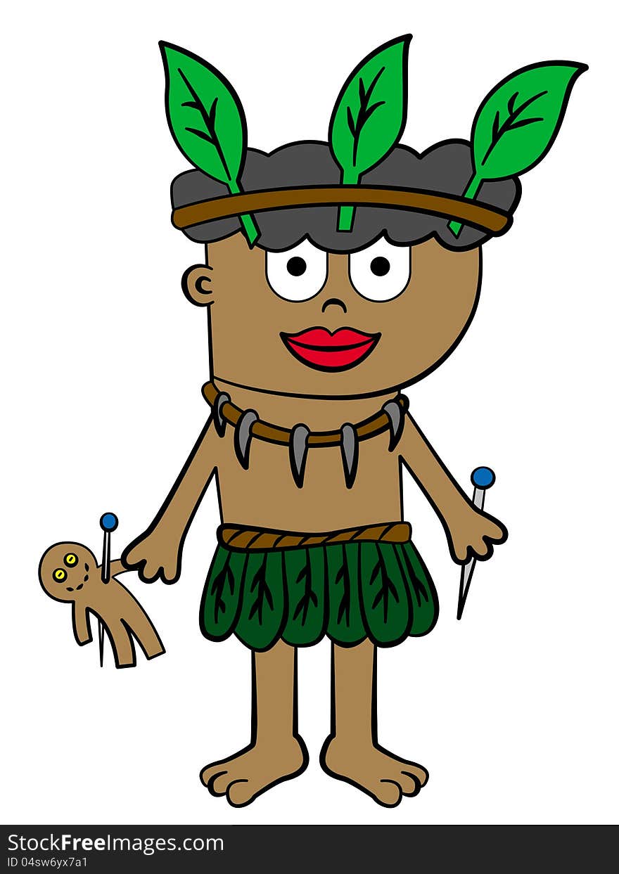 Illustration of a tribal man holding a voodoo doll. Illustration of a tribal man holding a voodoo doll