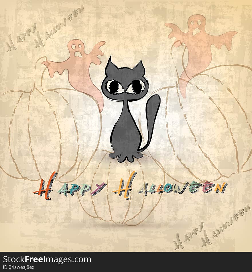 Halloween Background With Cat