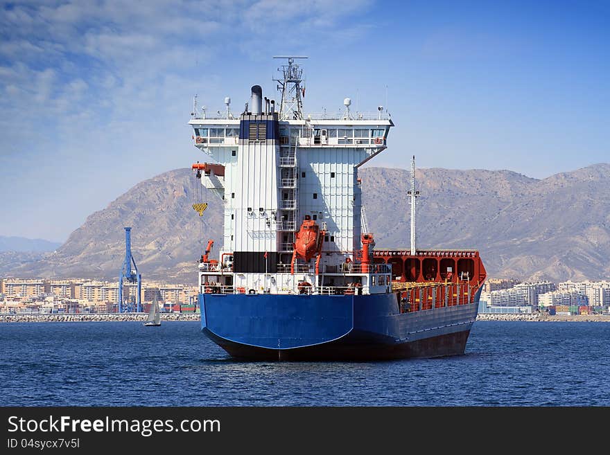 Container ship: aft view.